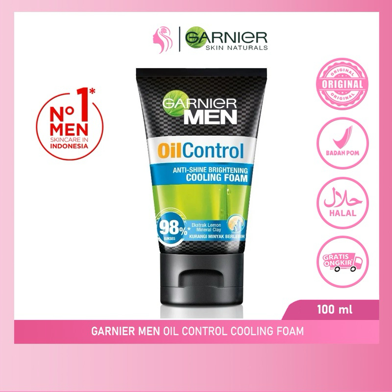 Garnier Men Turbolight Oil Control Cooling Foam Skin Care - 100ml (Perawatan Pria Untuk Kulit Wajah 