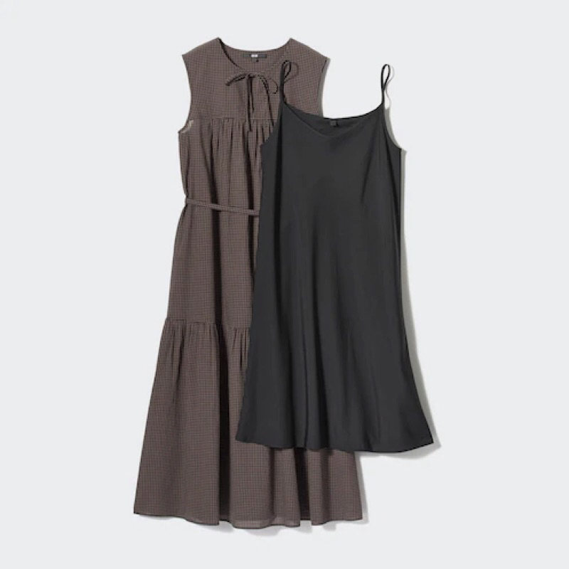 UNIQLO Women Dress Light Cotton Gaun Katun Ringan Kotak Wanita Tanpa Lengan