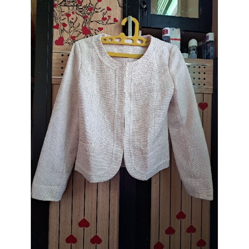 [PRELOVED/THRIFT] CARDIGAN JACKET BLAZER TWEED PINK KOREAN STYLE