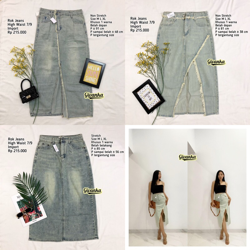 ROK JEANS HIGHWAIST IMPORT 7/9 VARIASI BELAH DEPAN & BELAKANG/ ROK JEANS HIGHWAIST IMPORT KHUSUS 1 W
