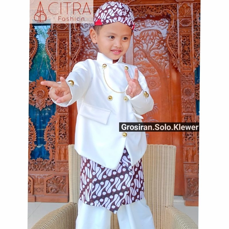DI JAMIN REALPICT/ BESKAP ANAK / BASOFI ANAK PREMIUM BATIK PUTIH(BLANGKON)