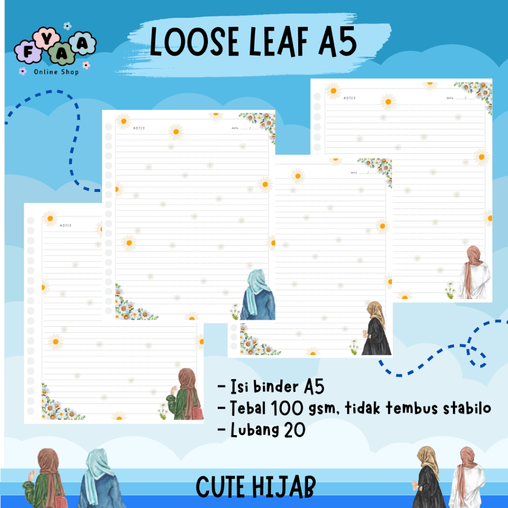 

KERTAS LOOSE LEAF ISI BINDER REFILL NOTEBOOK A5 KARAKTER CUTE HIJAB - 100 GSM