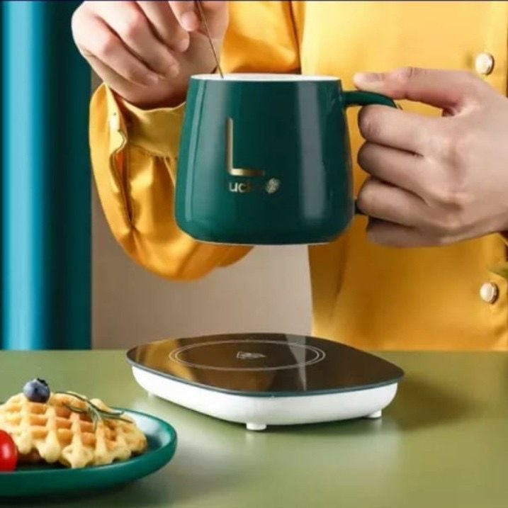VISHAL Mug Cangkir Elektrik Set Keramik Pemanas 55 Derajat Penghangat Kopi Gelas Mewah Keramik Listr