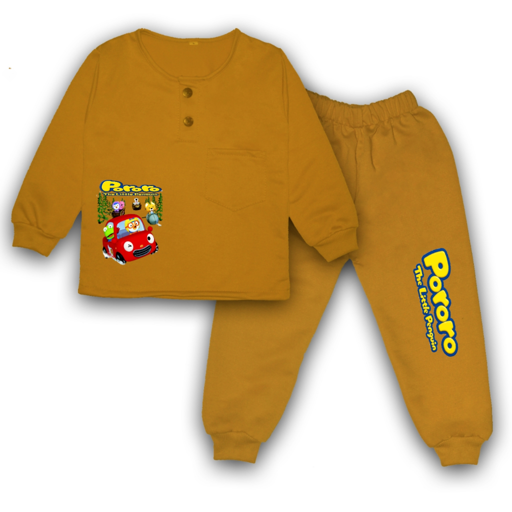 Stelan anak laki laki perempuan gambar pororo baju kiano harian anak untuk usia 2 sampai 6 tahun
