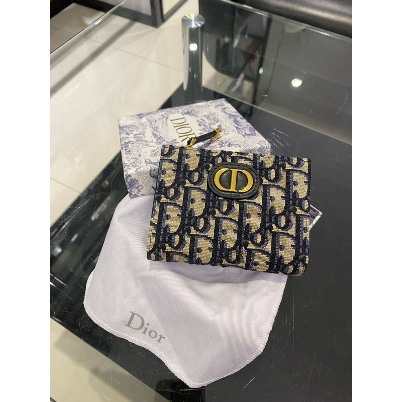 dompet C D  montaigne 30 dahlia bifold short wallet 11cm blue canvas oblique super mirror quality