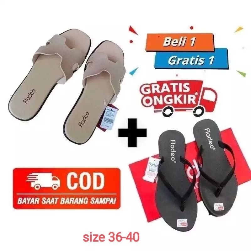 Promo Sandal Wanita Beli 1 gratis 1 Fladeo/Sandal Japit wanita/Sandal  Slop Fladeo shoes Flat /Sanda