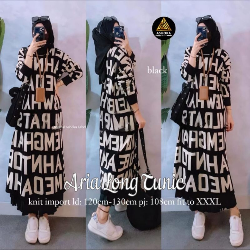 Aria Long Tunik By Ashoka - Long Tunik Jumbo XXL 3XL Ld120 Ld130 Bahan Knit Import Best Seller