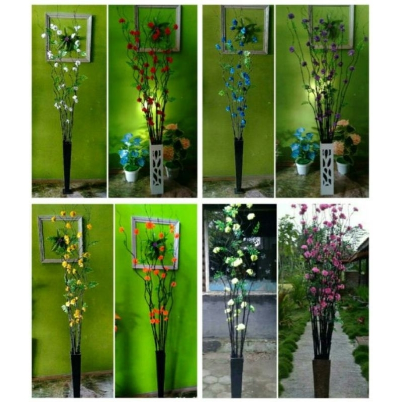 Bambu ulir anyelir paket pot bunga hias artificial imitasi palsu plastik