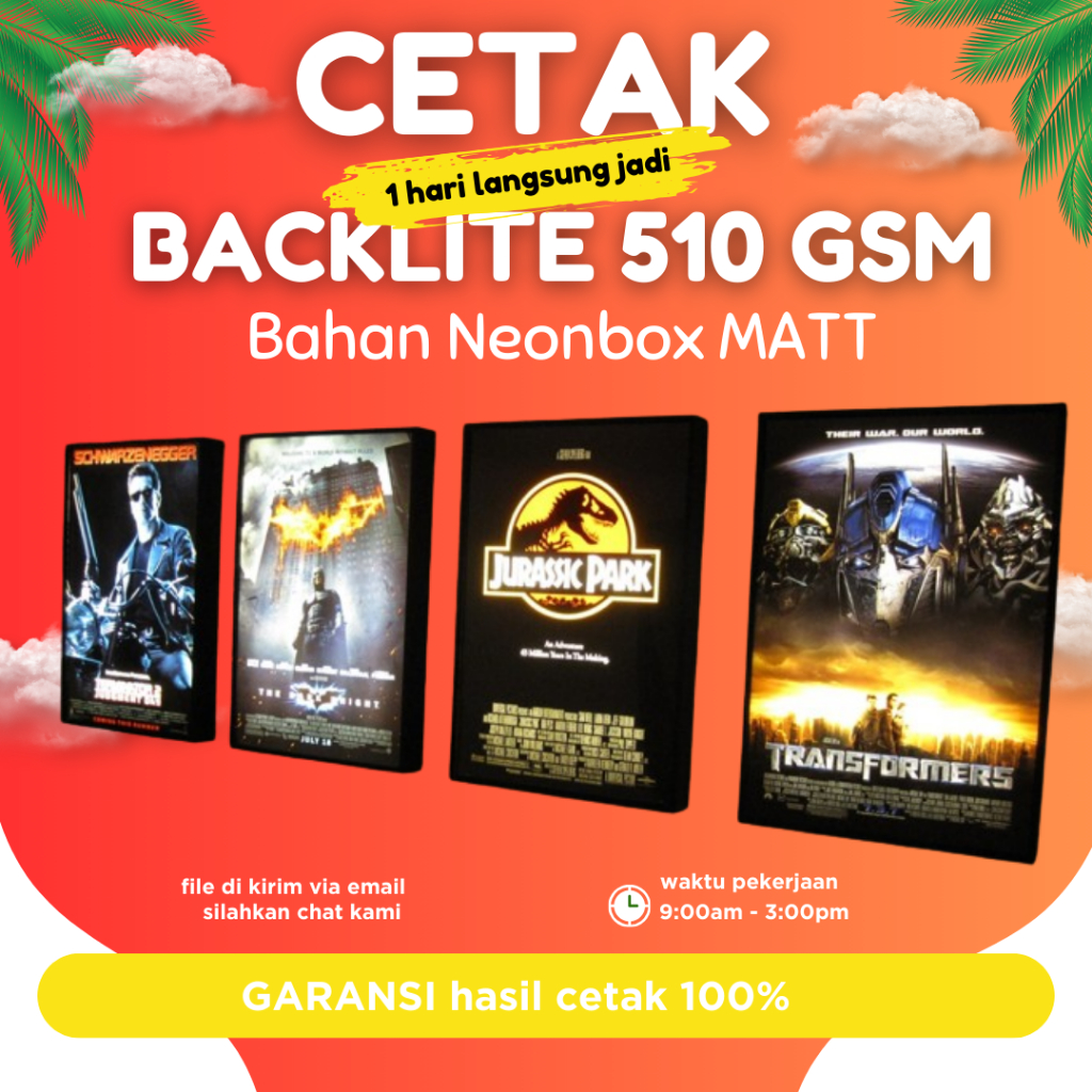 Cetak Backlite 510 gsm Outdoor Bahan Neonbox