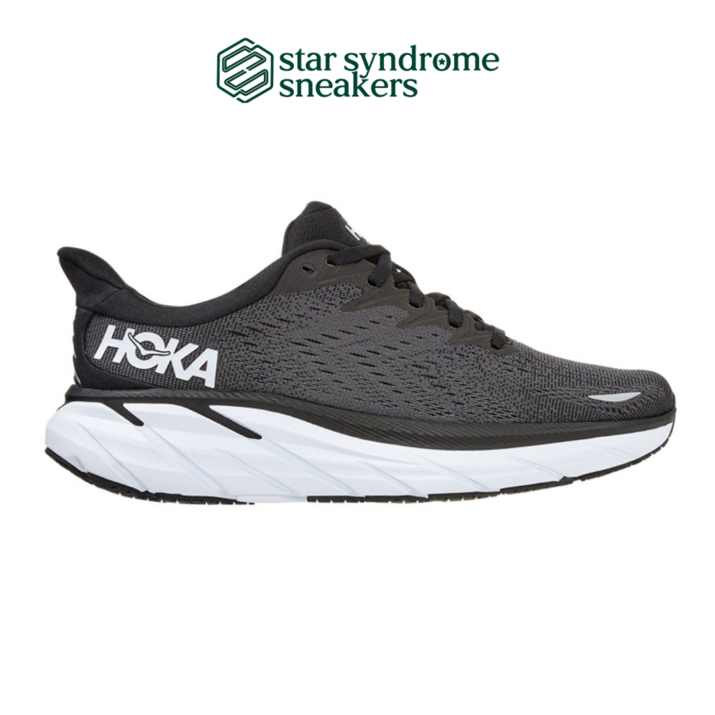 Sepatu Running Pria Hoka Clifton 8 Black White