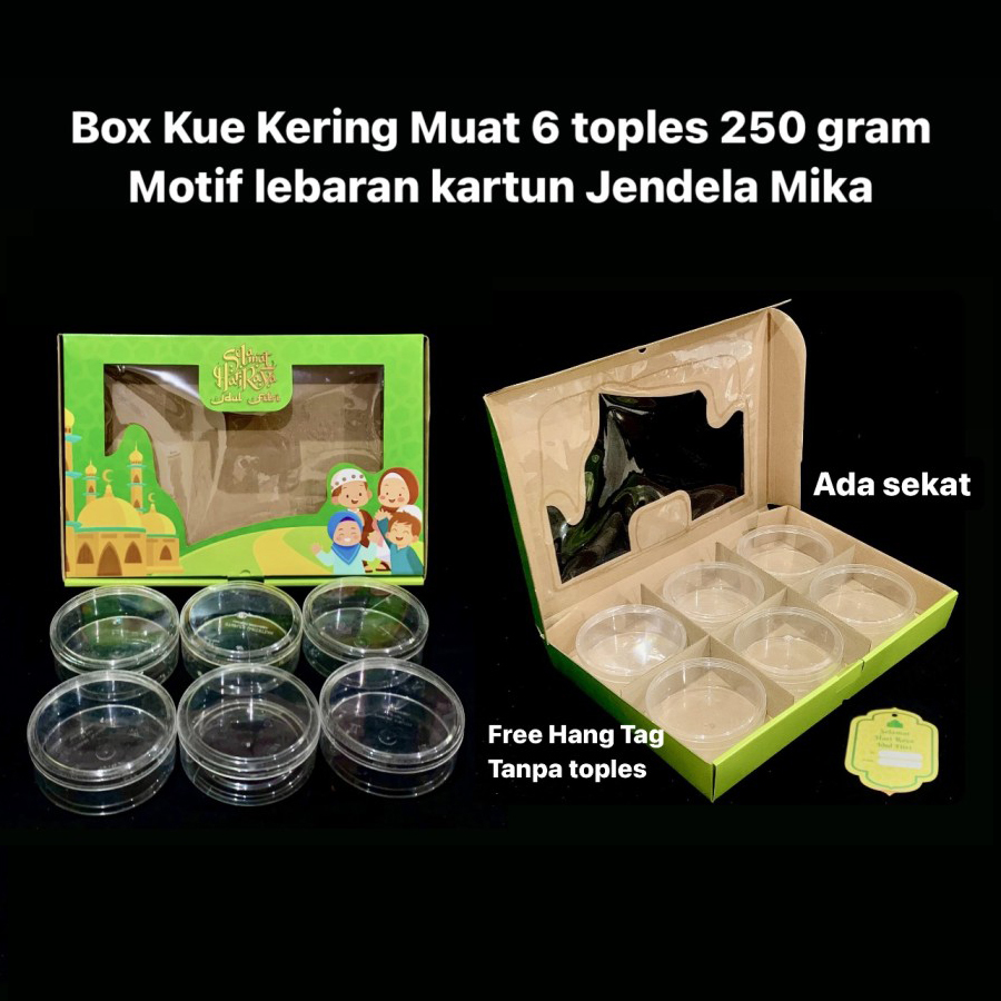 

5 pcs Box 6 Toples 250gr Lebaran Kardus Kotak Kue Kering Packaging Hampers Idul Fitri Motif Kartun Jendela Mika