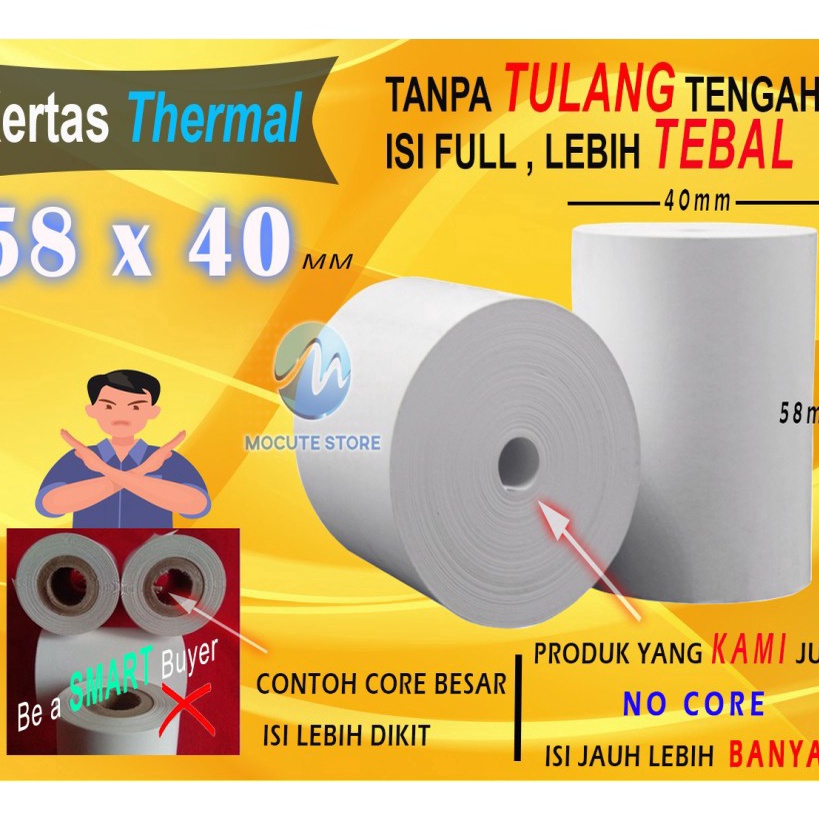 

GROSIR Mocute 58 X 4 MM Kertas Struck Printer Thermal TEBAL 58x4mm ISI 1 Roll