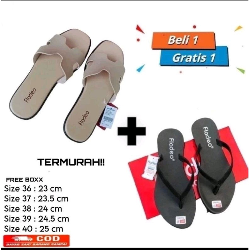 Paket Hemat Promo Beli 1 Gratis 1 Sandal Fladeo Wanita/Sandal Fladeo Wanita/Sandal Kekinian/Sandal