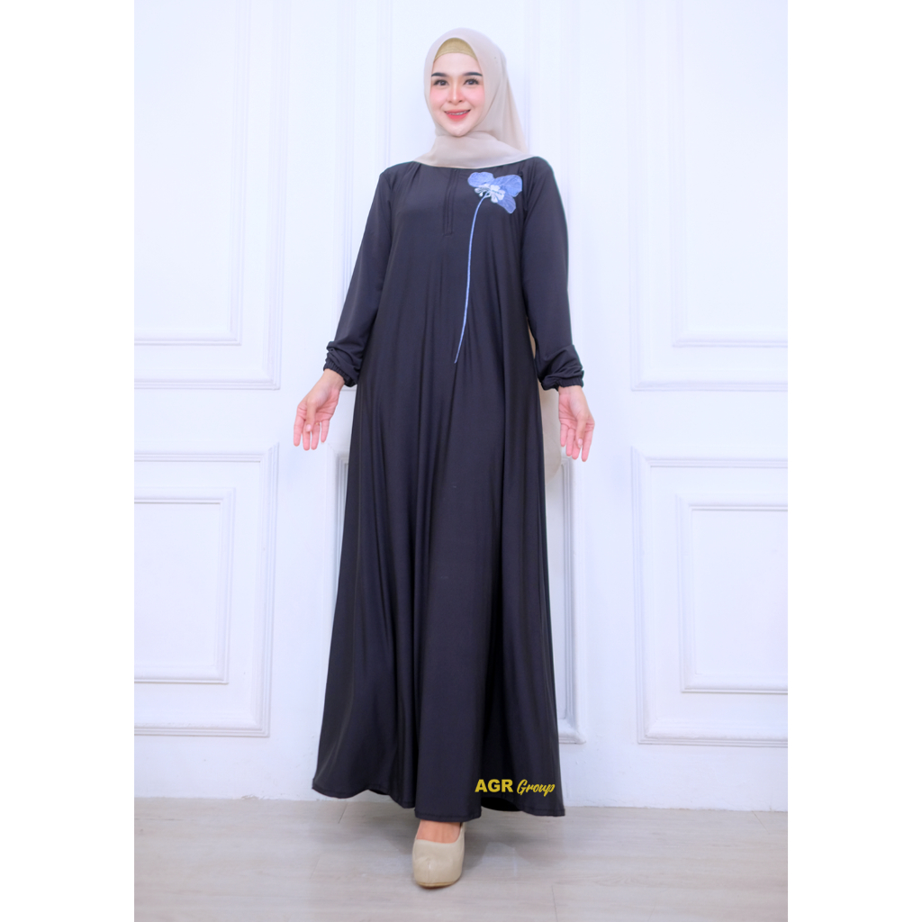 Gamis Jumbo Sempolo Bahan Jersey Livina Premium Motif Bordir Bunga Busui Size XL LD 106 - 130 Baju D