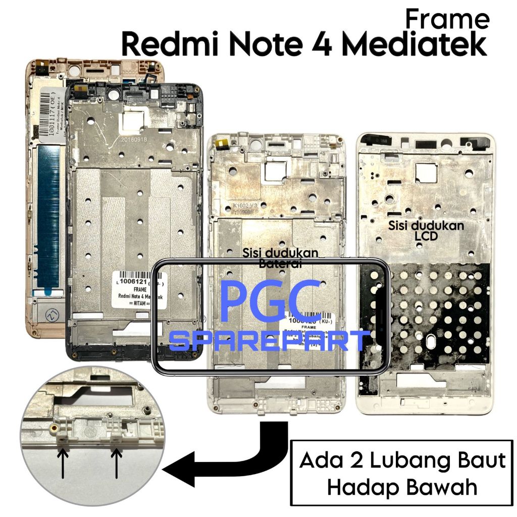 Frame Xiaomi Redmi Note 4 Mediatek MTK Deca Core (ada 2 lubang baut bawah frame dan casing) - Tulang