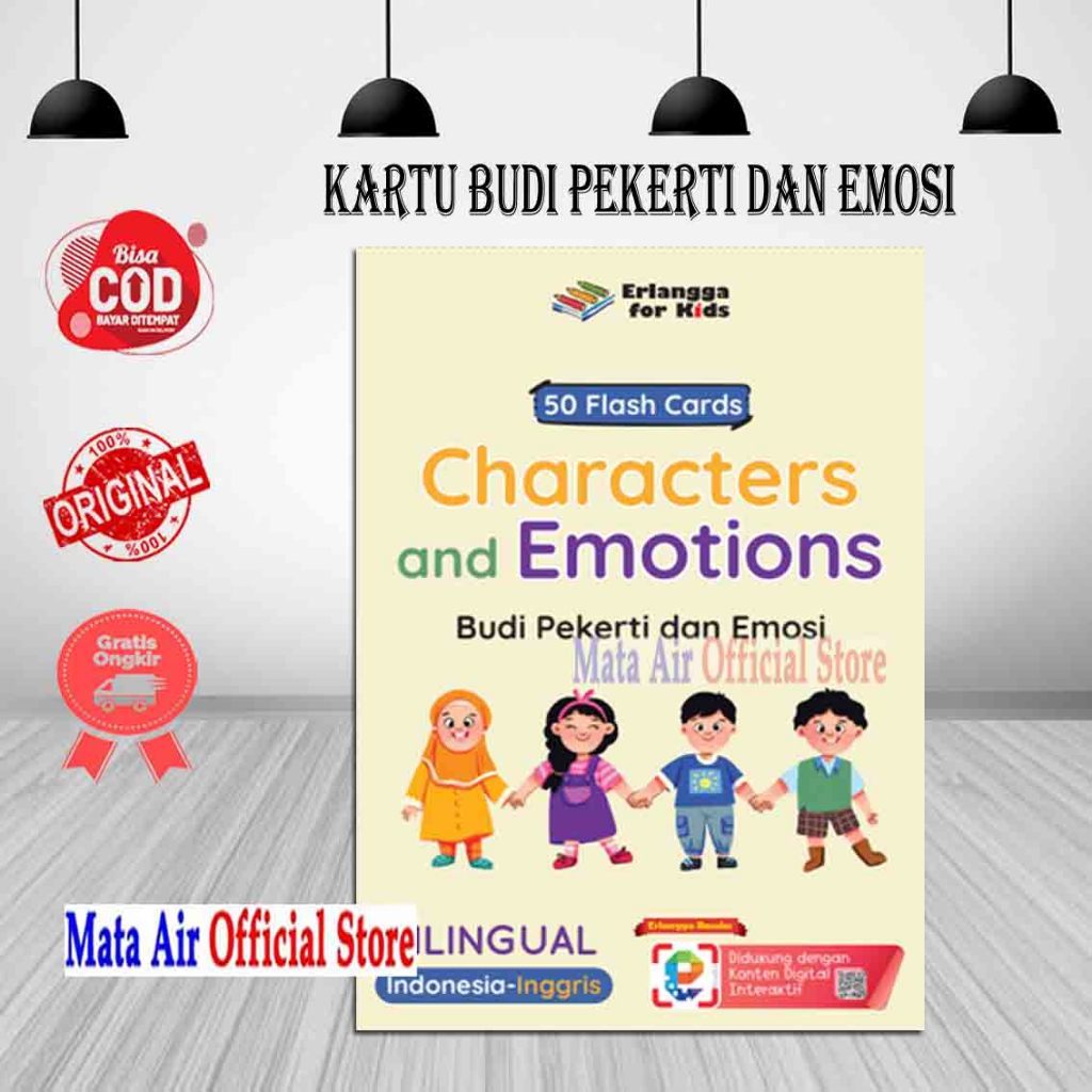 ORIGINAL 50 FLASH CARDS KARTU BUDI PEKERTI & EMOSI BILINGUAL -ERLANGGA FOR KIDS