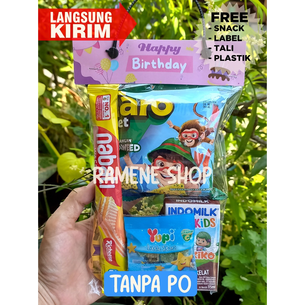 

TERMURAH PAKET SNACK ULANG TAHUN ANAK / KHITAN / SUNAT / BINGKISAN / IMLEK / SNACK ULTAH GRATIS LABEL PARSEL SUSU KOTAK