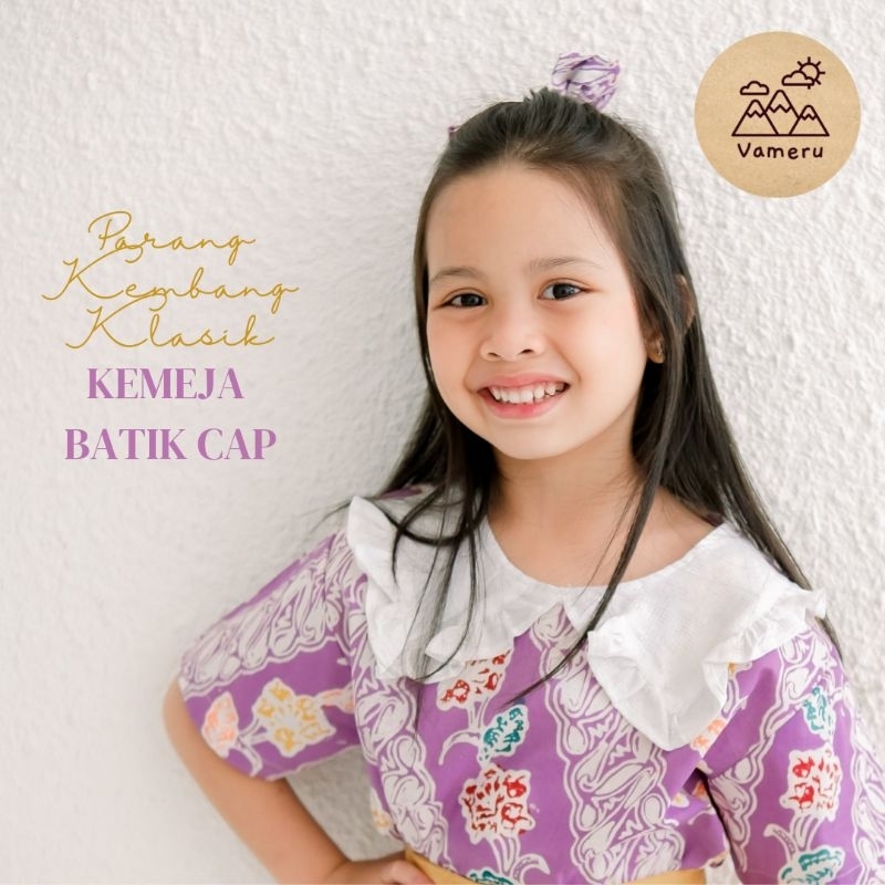 VAMERU - KEMEJA BATIK ANAK PEREMPUAN SEKOLAH KERAH KOREA