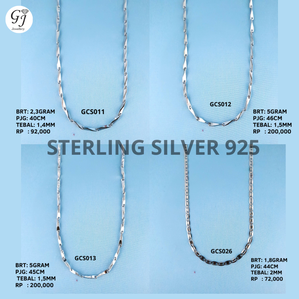 Perhiasan Perak - Kalung Perak - Rantai Kalung - Kalung Pria Wanita Silver - Kalung Rantai Padi -  K