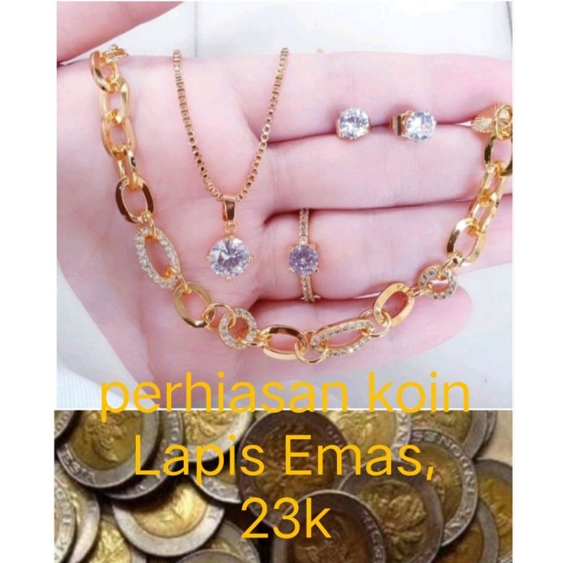 1 Set perhiasan koin mewah cantik anti karat terbaru lapis emas