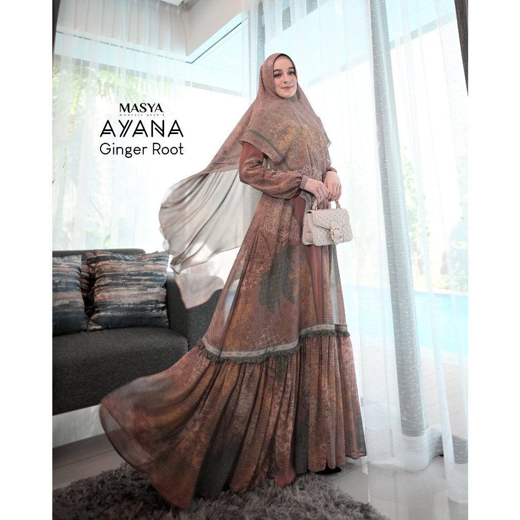 Set Gamis Dress Busui Friendly Ceruty Babydoll Printing Premium Syari Pink - Coklat Tua - Coksu - Me