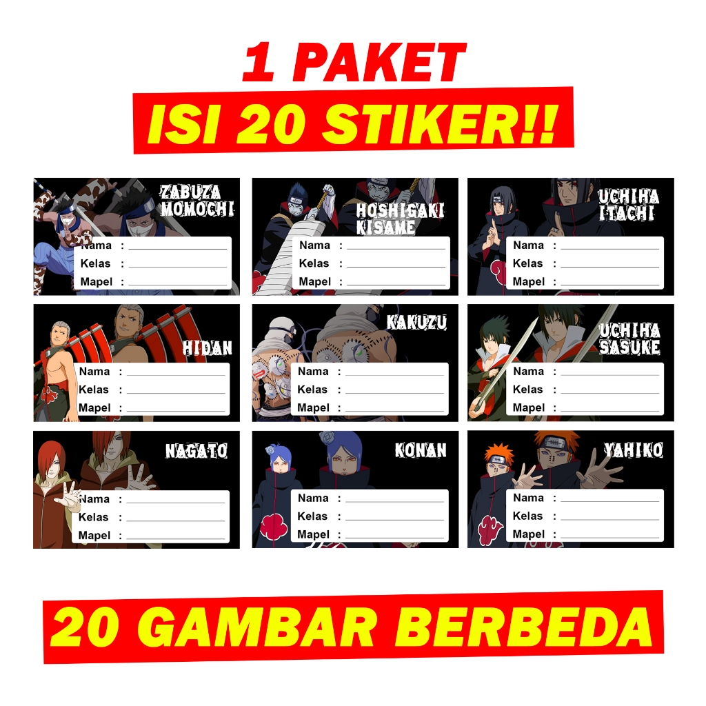 

stiker buku pelajaran sekolah akatsuki hitam