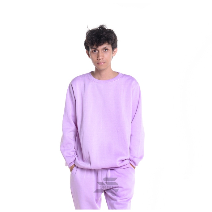 Sweater Polos Pria dan Wanita Crewneck Warna LILAC Tebal Original Helpinghand