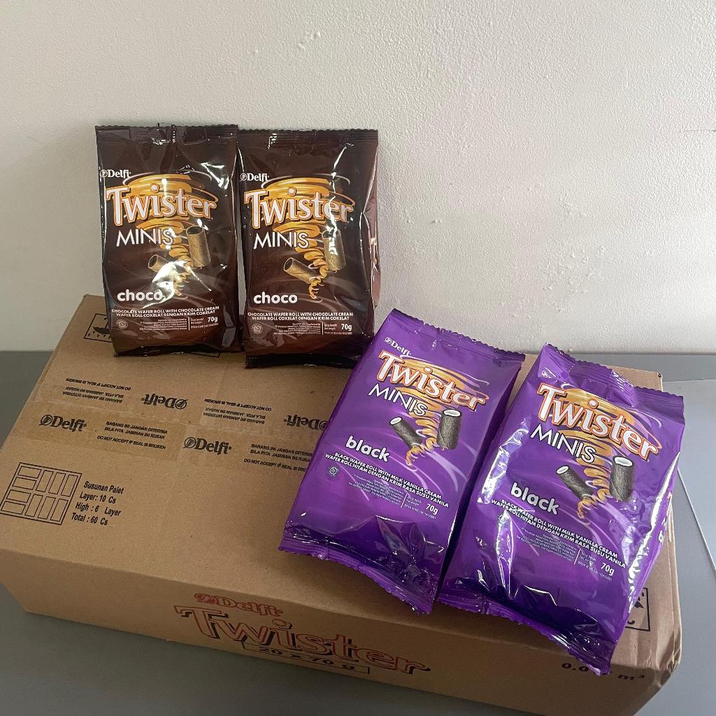 

DELFI TWISTER 70GR 1 PACK ISI 20 | CHOCOLATE BLACK VANILLA | COKLAT WAFER ROLL