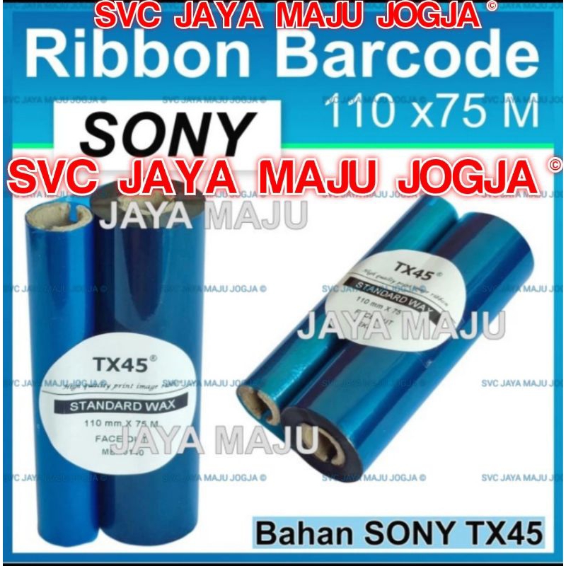 TX45  110 MM  X  75 M   SONY  STANDARD WAX  -  FACE OUT  ||  CORE  ½"  -  DOUBLE CORE  ||  RIBBON BA