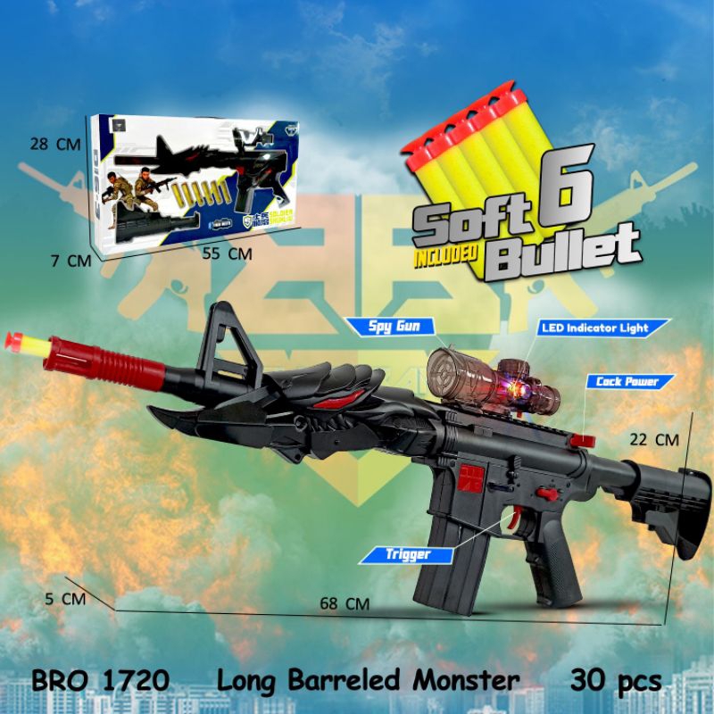 mainan tembakan kokang long barreled monster sniper peluru busa lunak soft bullet anak bro1720