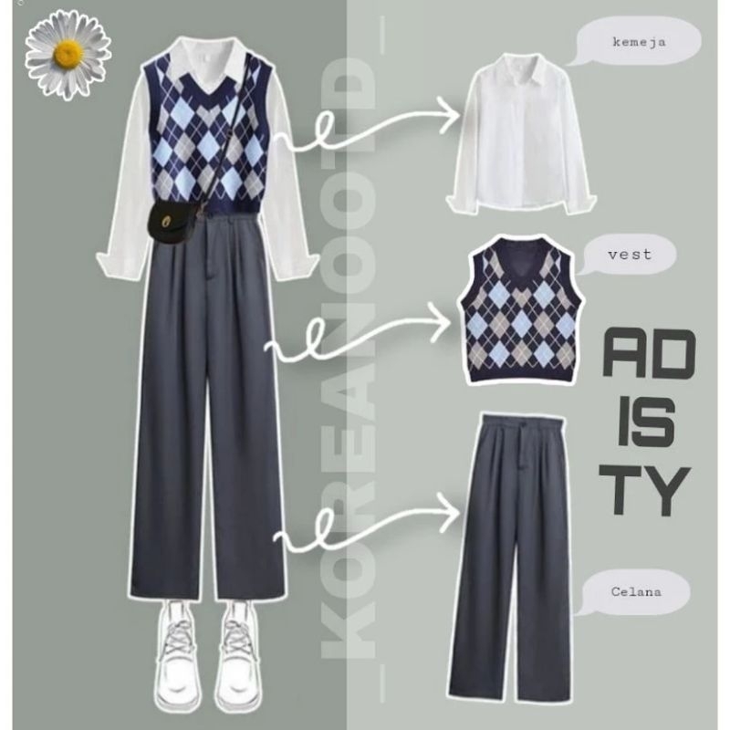 One Set Outfit Korea wanita, Outfit ulzzang, Ootd Korea wanita, Korean style
