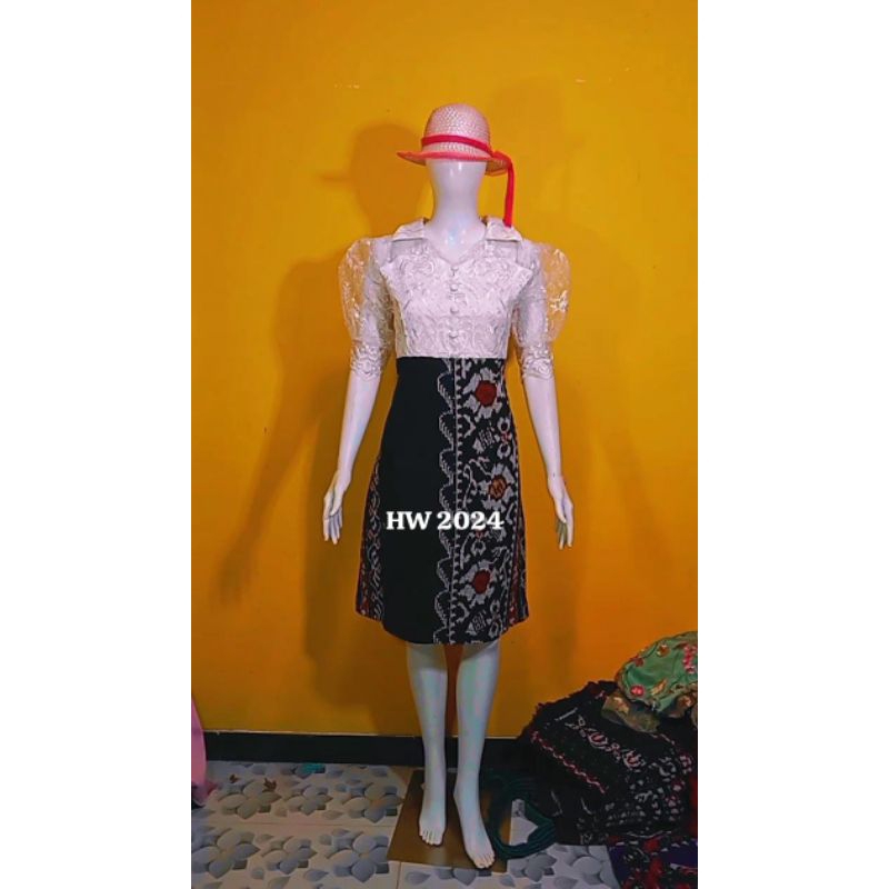DRESS TENUN MIK BROKAT PUTIH