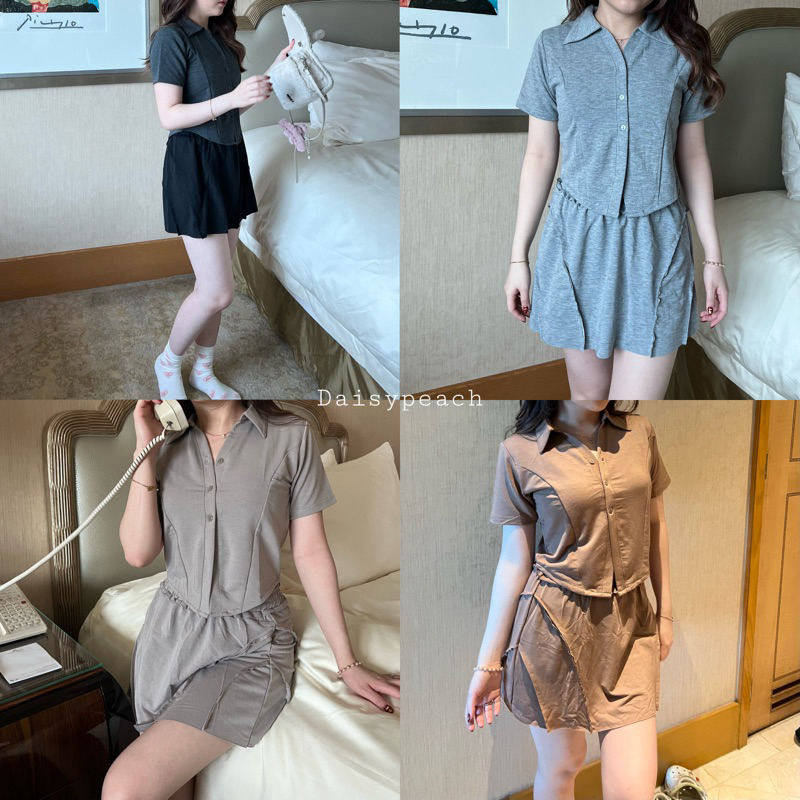 BLAIR ONE SET|| Setelan Wanita OneSet Lengan Pendek Rok Pendek Premium BabyTerry Rok Baju Set Murah