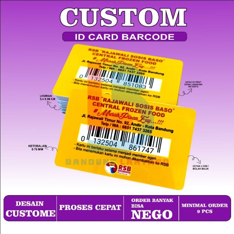 

ID CARD CUSTOM / NAME TAG 1 SISI ATAU 2 SISI BARCODE TIDAK LUNTUR PVC PRINTING FULL COLOR