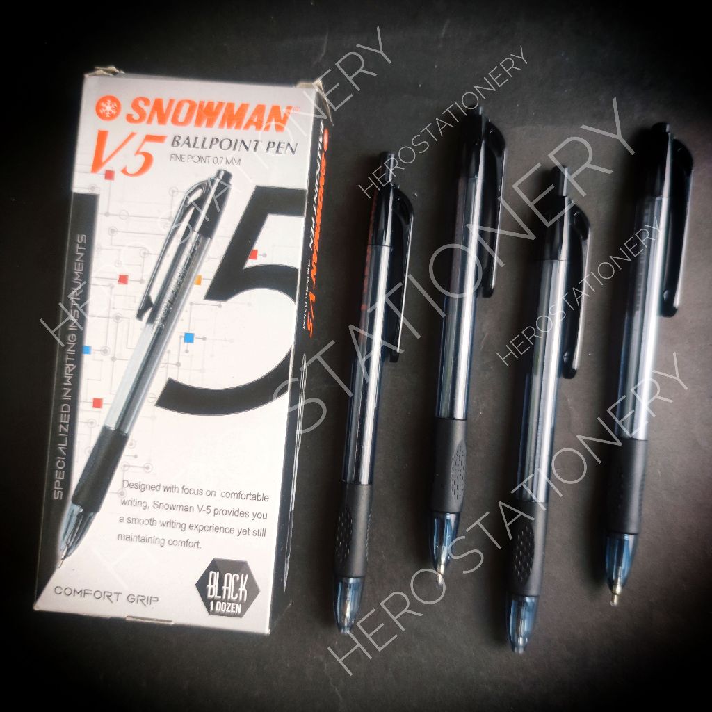 

Snowman pen ballpoint V5 0.7 mm tinta hitam . 12 unit