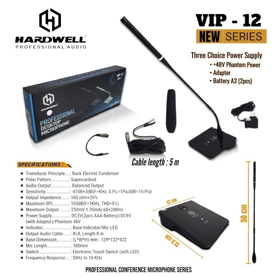 Mic Gooseneck Podium Meja Hardwell VIP 12 Vip12 Rapat ORIGINAL Garansi TERBAIK