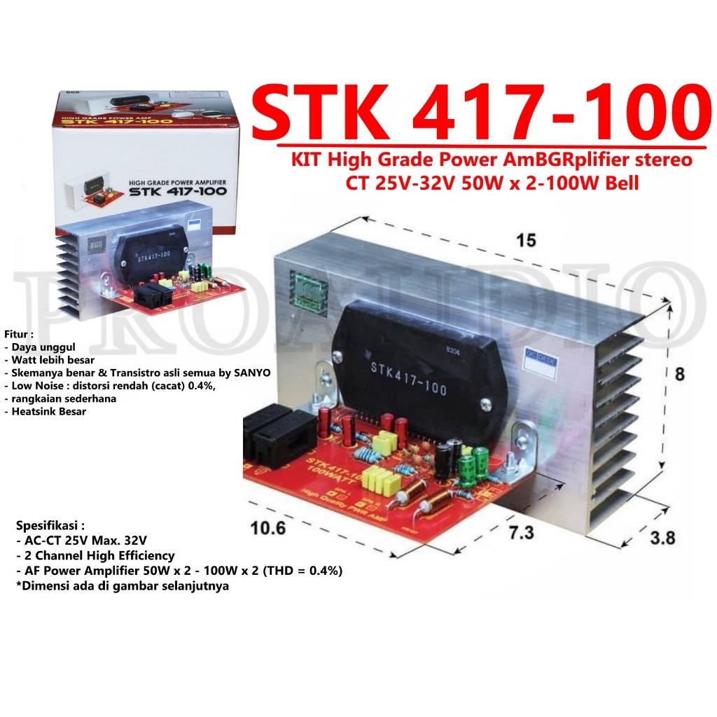 KIT POWER AMPLIFIER STK 417-100 STEREO STK417 100 100W SANYO BELL BGR