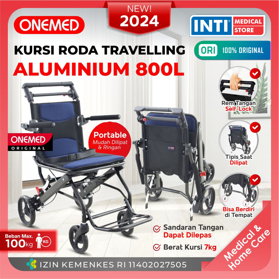 Onemed | Kursi Roda Travel Portable Aluminium 800L + Handle Travelling
