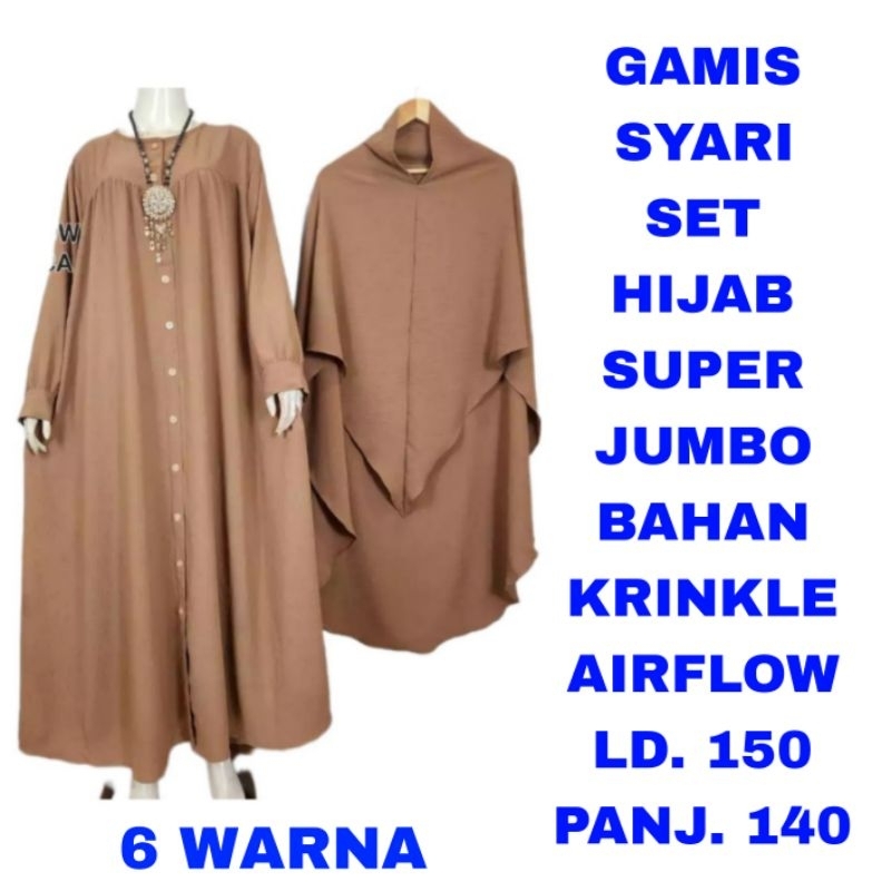 WK GAMIS SYARI SET HIJAB KHIMAR WANITA SUPER JUMBO LD. 150 BAJU MUSLIM IDUL FITRI LEBARAN