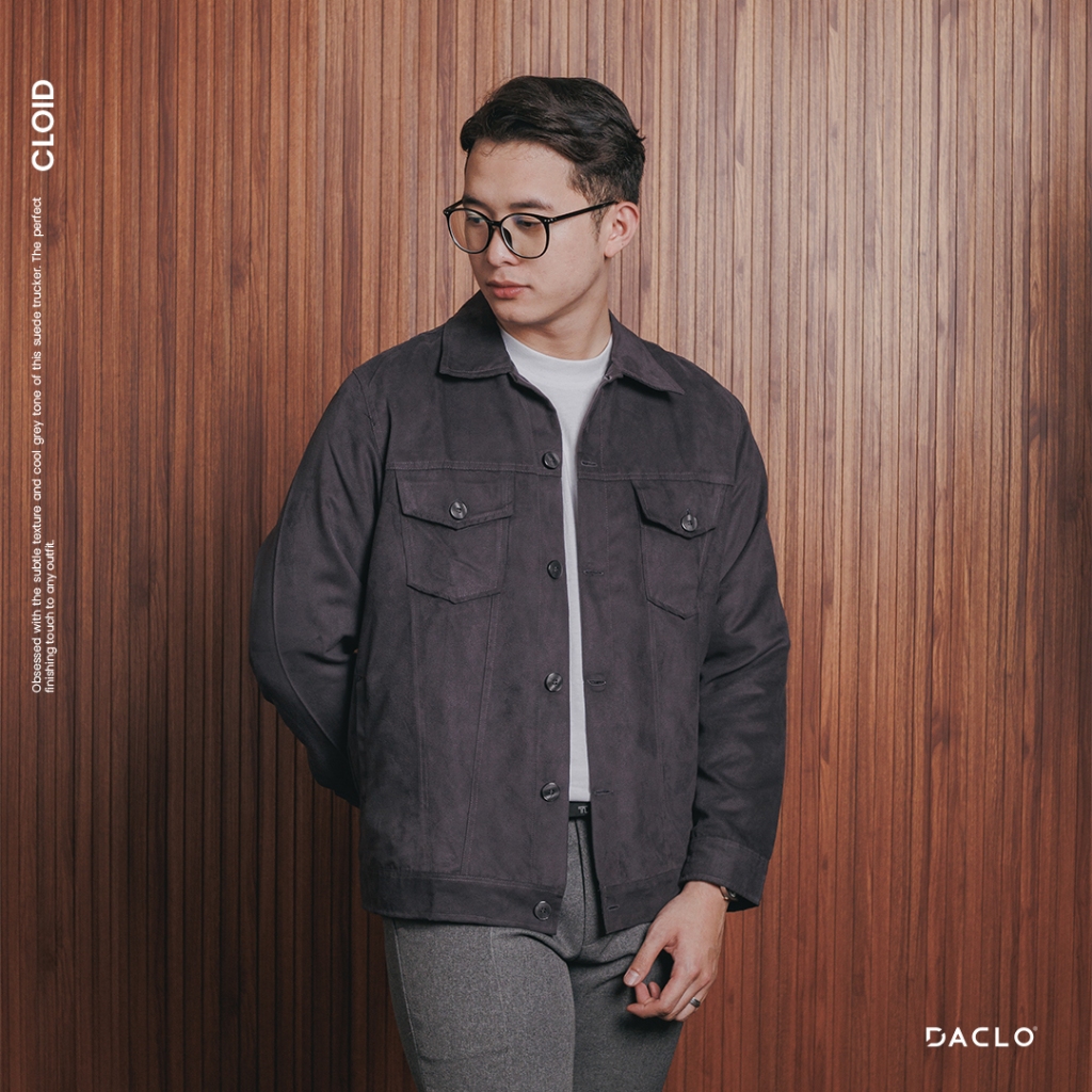 Suede Jacket Trucker - Dark Grey Outer Jaket Pria