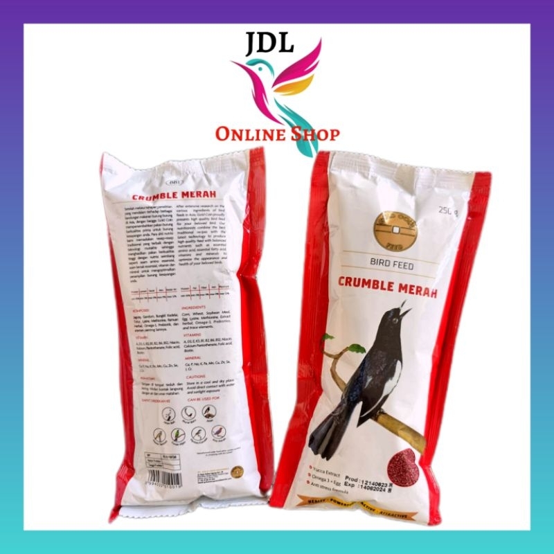 GOLD COIN CRUMBLE MERAH 250 GRAM PAKAN VOER PUR BURUNG KACER