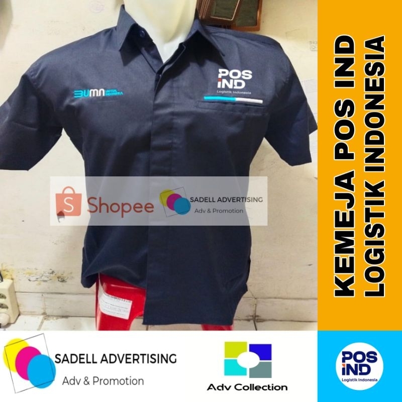 Kemeja Pos Logistik Indonesia Seragam Pos Logistik Indonesia Navy Lengan Pendek Pria Bordir
