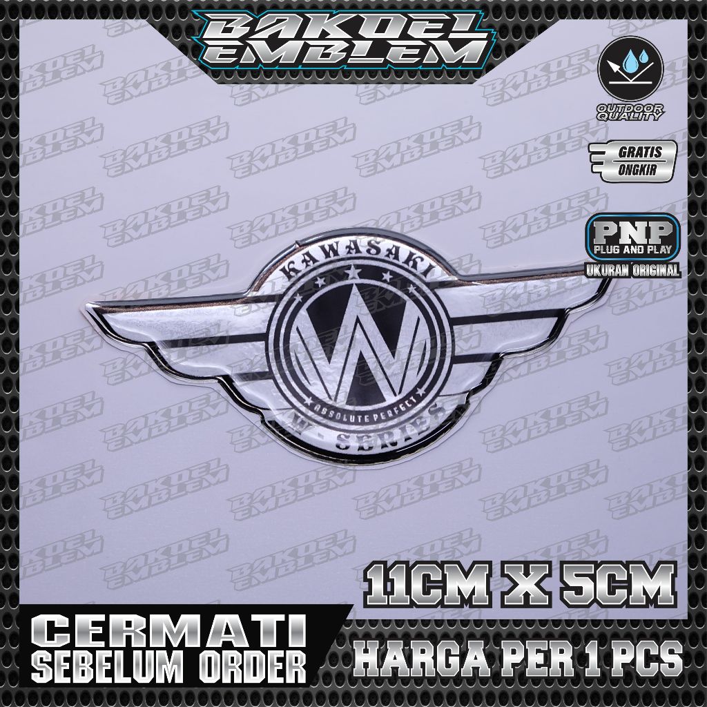 Emblem logo kawasaki w series / emblem timbul kawasaki w175 / sticker w175 / stiker logo w series ka