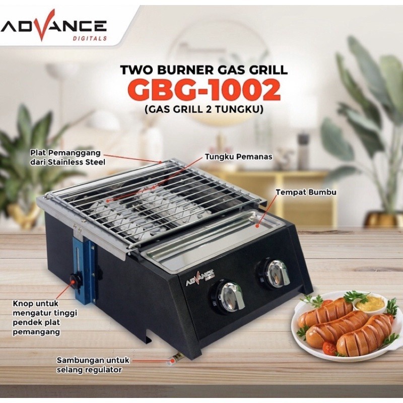 Kompor Grill Gas 2 Tungku Advance GbG-1002 / Panggangan Sosis / Panggangan Daging