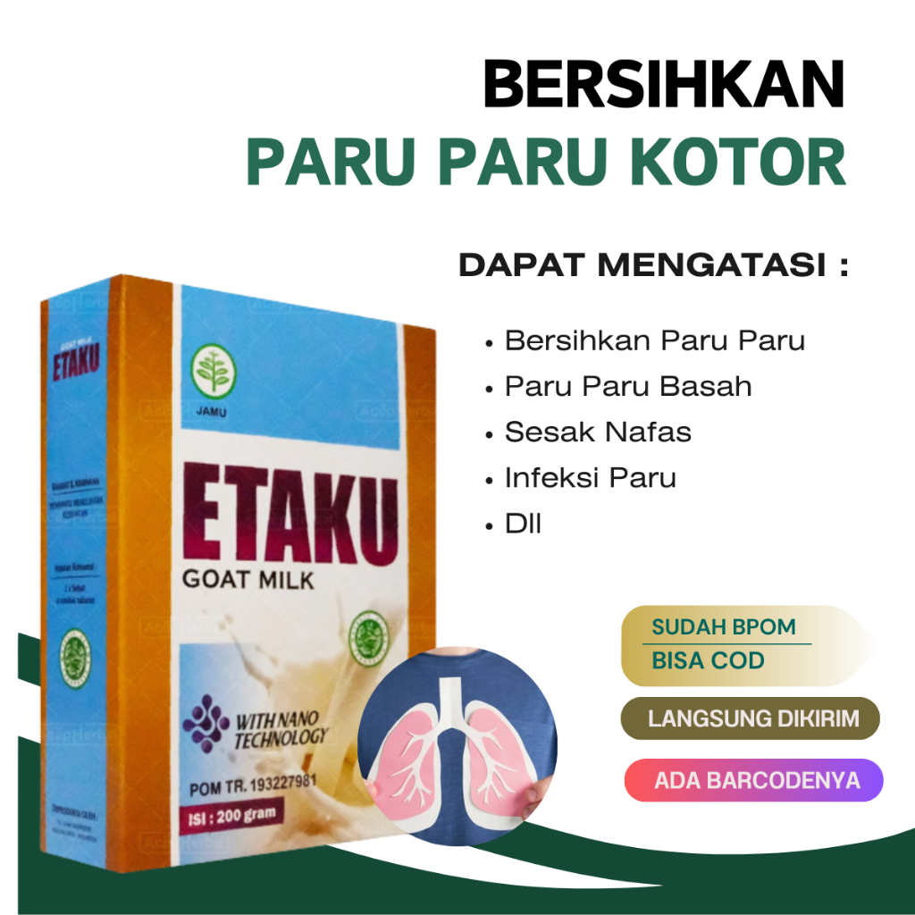

Susu Pembersih Paru Paru Kotor Perokok - Obat Pembersih Paru Paru Herbal - Paru Paru Basah -Pneumonia - Etaku Goat Milk Susu Kambing Etawa