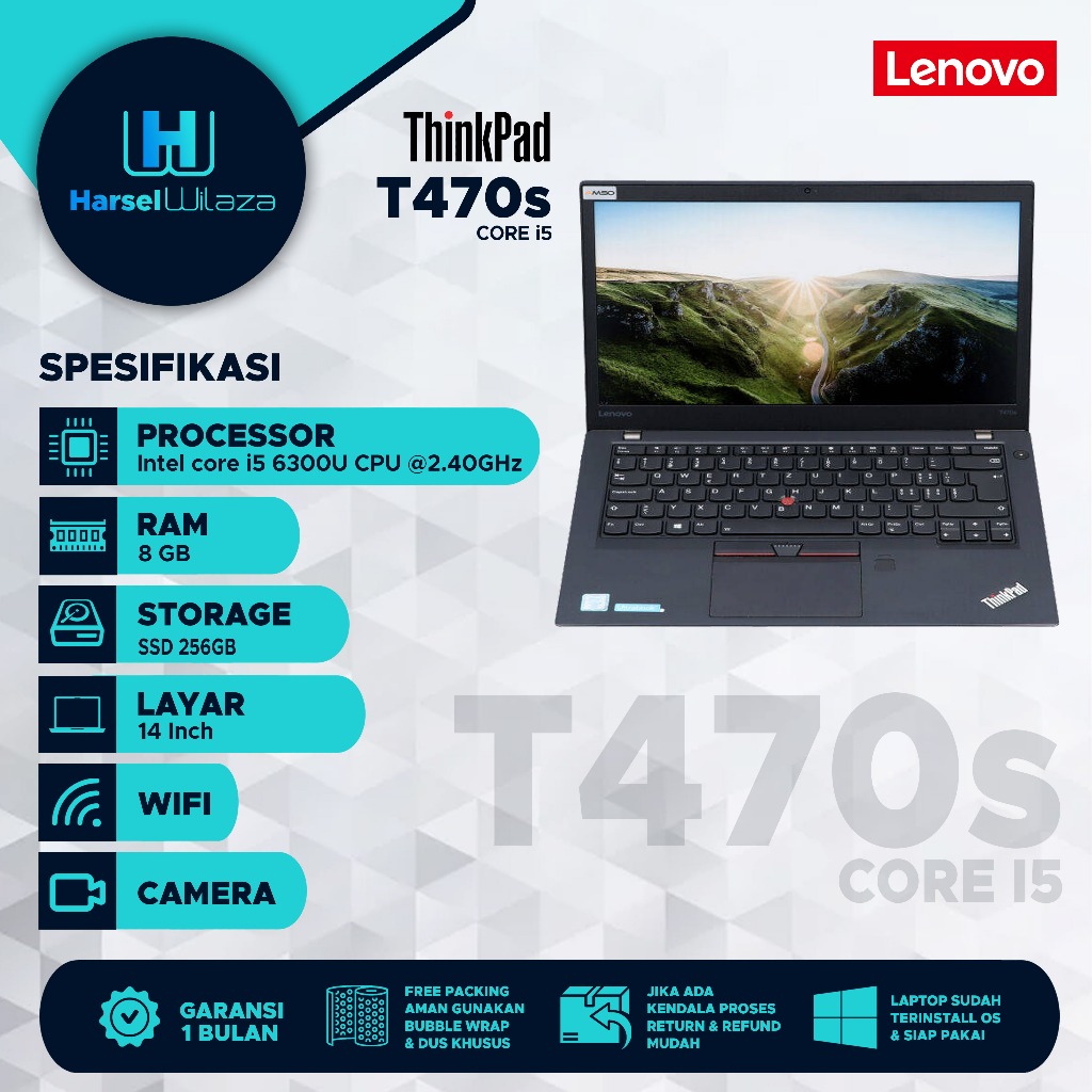 Lenovo Thinkpad T470s core i5 Gen 7 Second Bergaransi