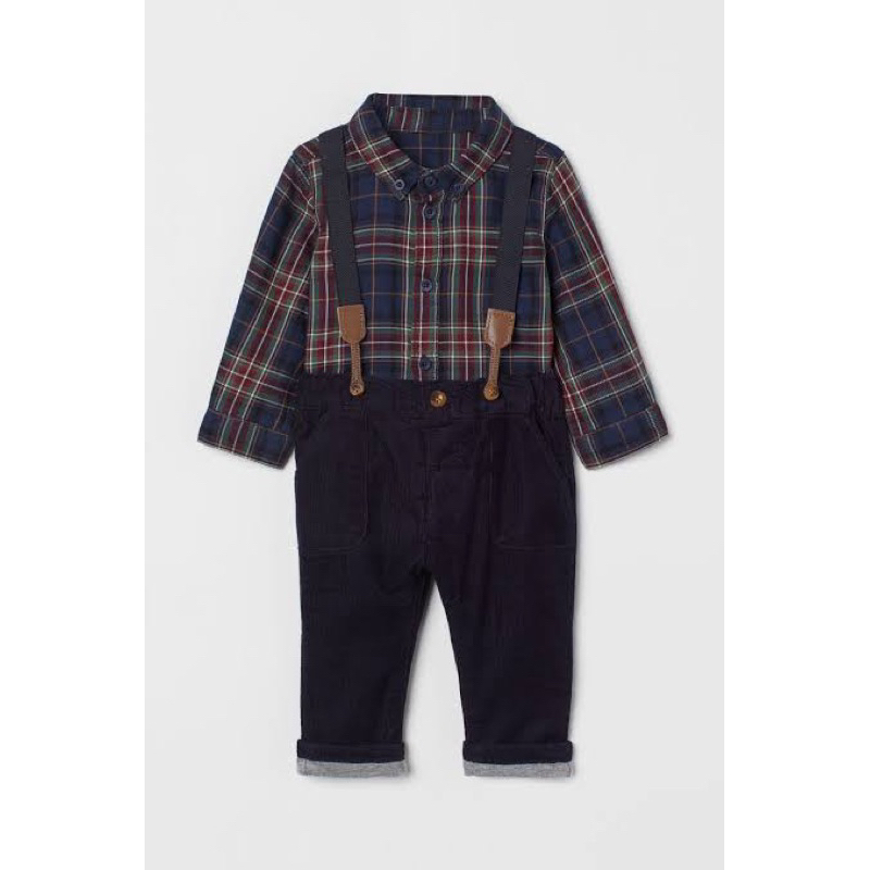 H&M Shirt Chinos Pants Vest Suspender Baki Wisuda Braces Set Baby Wedding Formal Suit | HnM Original