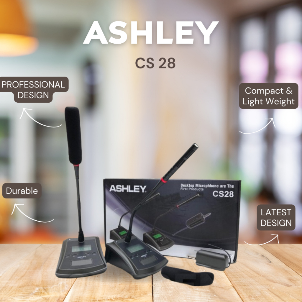 MIC WIRELESS ASHLEY CS 28 / CS-28 / CS28 MIC MEJA UHF FREQUENCY JARAK 20 METER GARANSI RESMI ASHLEY