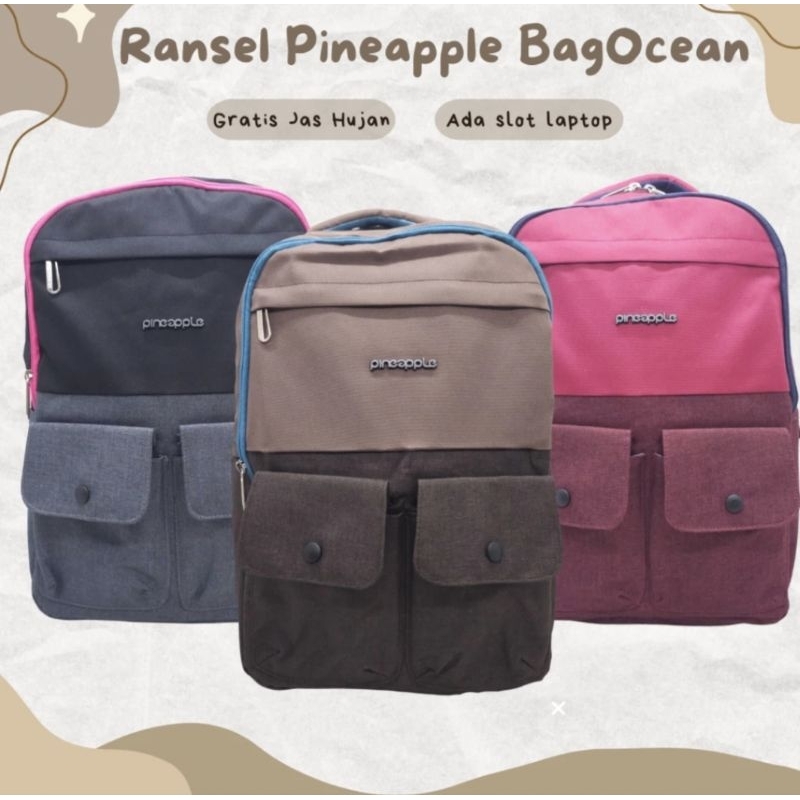 Tas Ransel laptop sekolah Pineapple 32404 Original free raincover