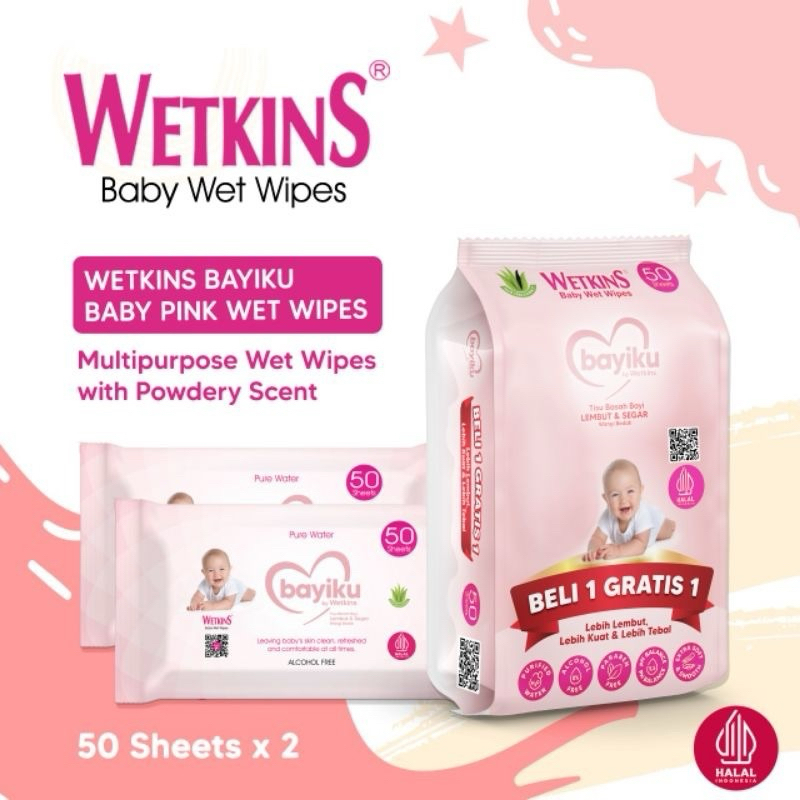 Promo Promo Buy 1 Get 1 Wetkins Tisu Basah Bayi Isi 50Sheet +50S Non Alkohol Tisu Ganti Popok Hand